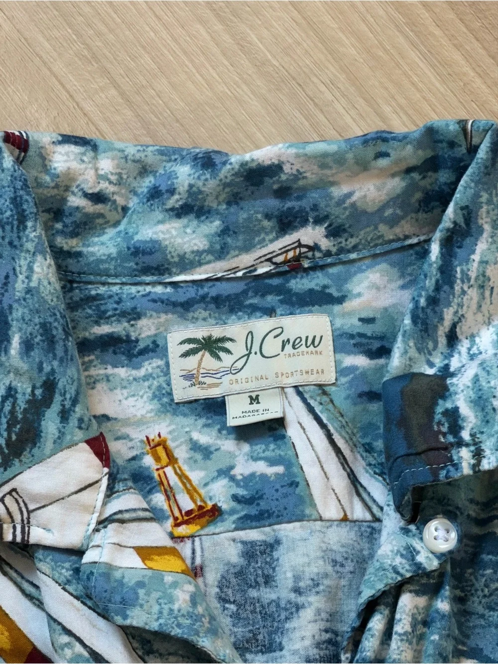 Vintage J.Crew Sailboat Button Up Shirt Medium Coastal Nautical Beach Vacation
